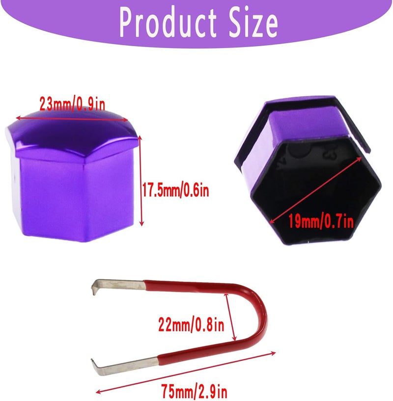 Nihfien 24pcs Wheel Nut Cap 19mm Wheel Bolt Nut Caps Covers,Universal Anti-Rust Car Tire Nut Caps Bolt Cover,Hexagonal Plastic Tire Bolt with Removal Tool(Purple) - Image 3